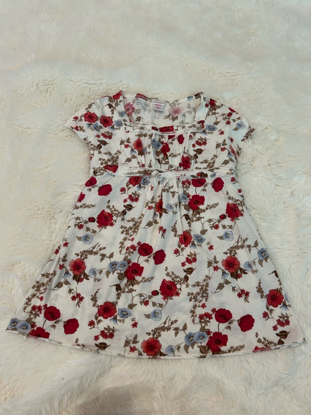 Girls Red Floral Babydoll Top Sz XL 14 16 Y2K Fairy Peasant Soft Girl Boho